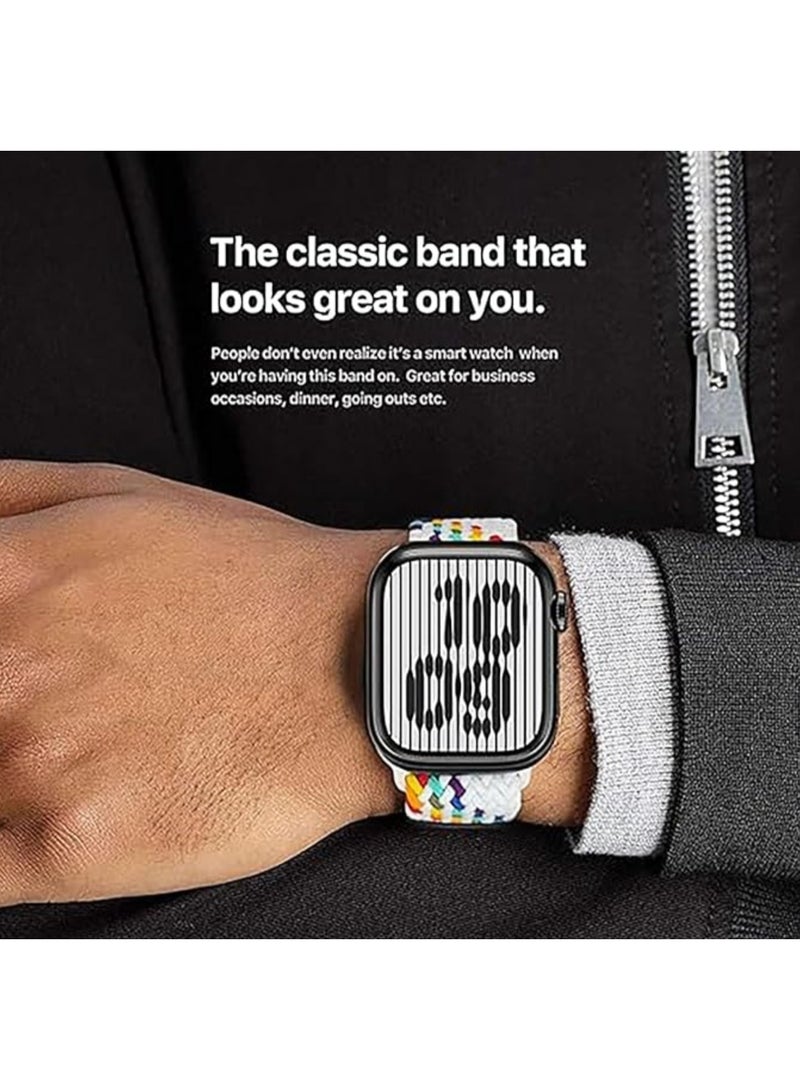 بيلينجدون BEILINGDUNسوار متوافق مع ساعة ابل 46 ملم 45 ملم 44 ملم 42 ملم 41 ملم 40 ملم، سوار رياضي مضفر نايلون مرن قابل للتعديل بابزيم مغناطيسي لسلسلة اي ووتش 9/8/7/6/SE/5/4وايت رينبو - Image 4